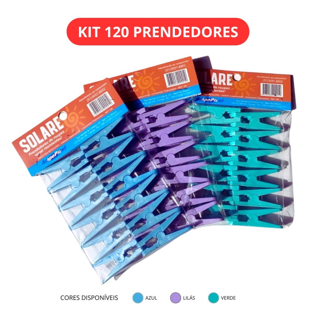 Kit 120/96/48/24 Pregadores Roupa Reforçados Solare Coloridos Plástico Resistente Varal Lavanderia Shopee