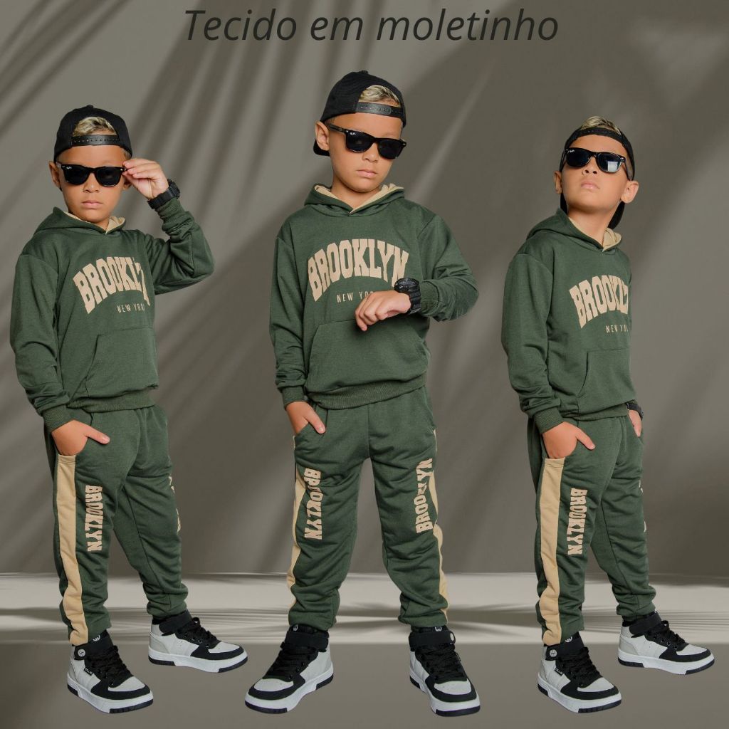 Conjunto Infantil Menino MOLETINHO Meia Estação Inverno Lançamento Blusa + Calça do 2 ao 14 anos