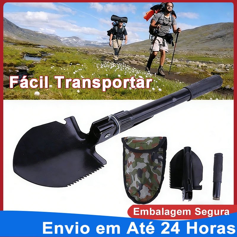Pá Militar Dobrável Portátil Aço Resistente Multiuso Camping Emergência
