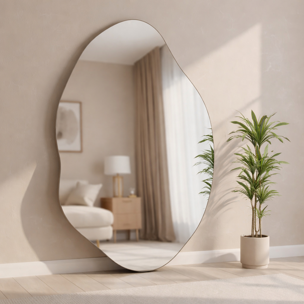 Espelho Orgânico Lapidado Polido Super Moderno Decorativo C/SUPORTE  50X35CM  70X50CM  80X60CM   90X70CM  100X80CM(Habit