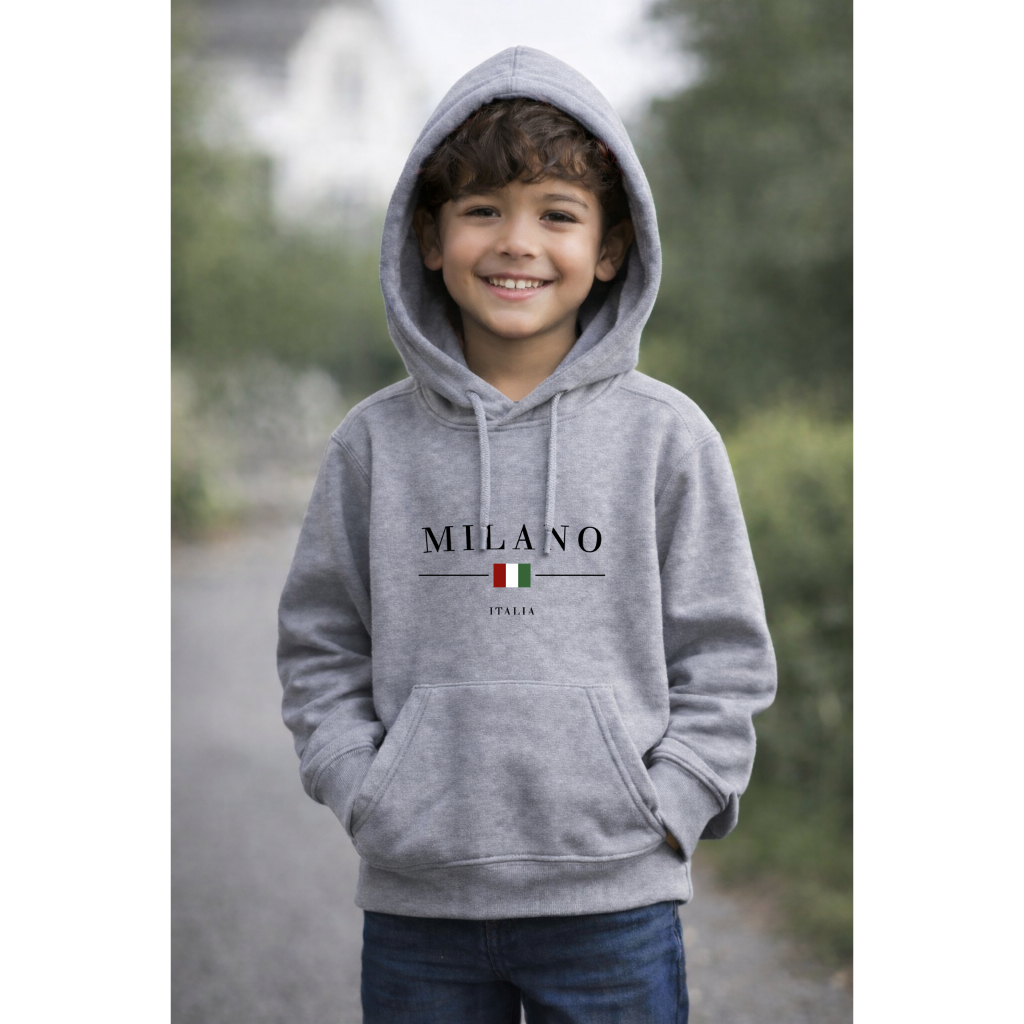 Blusa Moletom Infantil Canguru Milano Com Capuz Casual Inverno