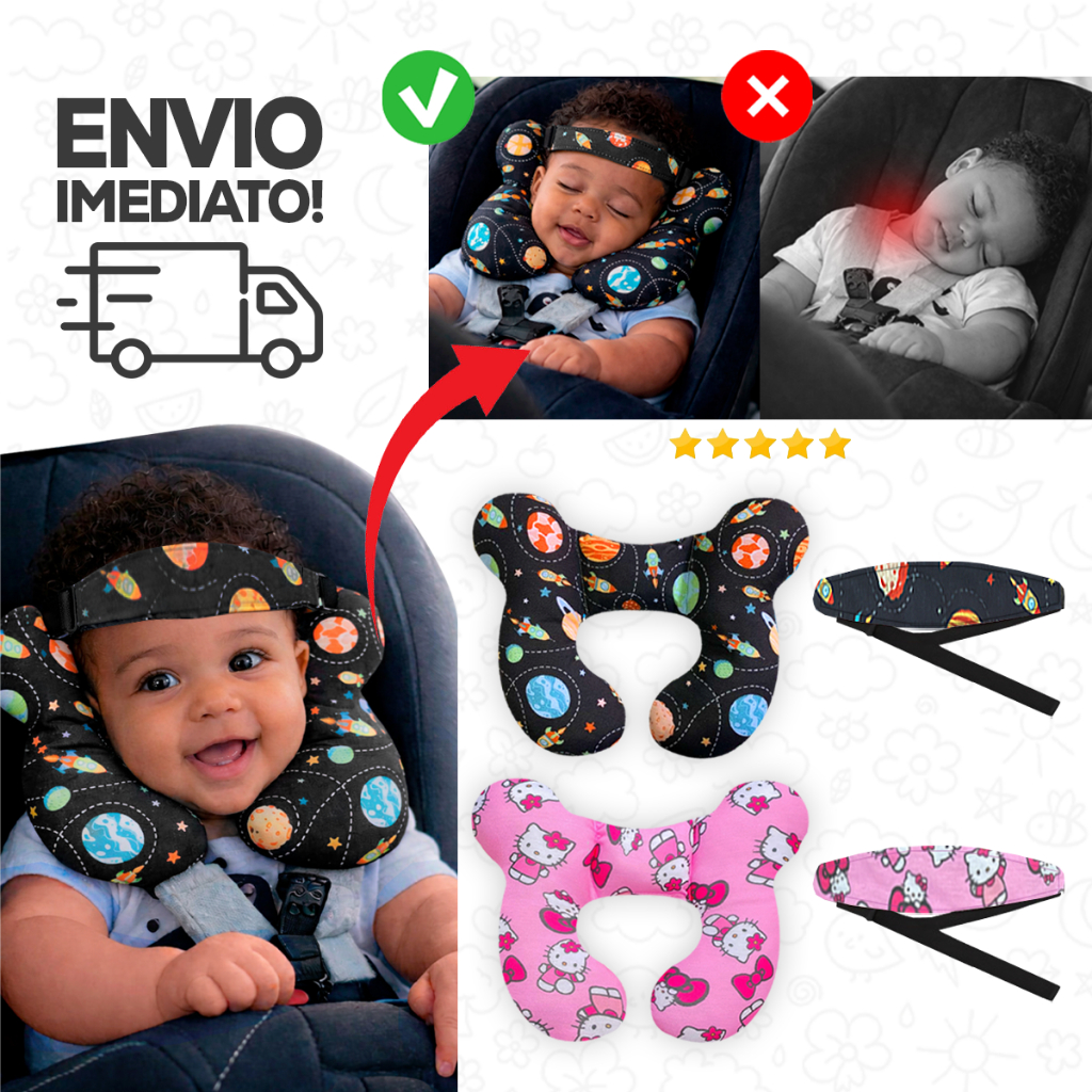Almofada para Pescoço Bebe Conforto com Faixa Apoio de Cabeça Super Confortável