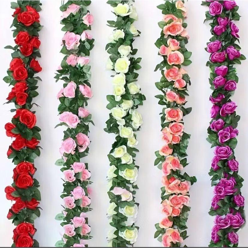 Cordão De Flores Primavera Outono 2m Artificial Plantas Folhagem Rosas