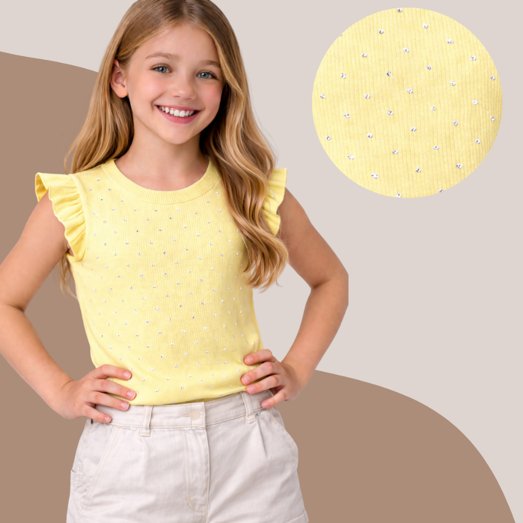 Blusa Blusinha Canelada Infantil Meninas Strass Blog Luxo - ATL