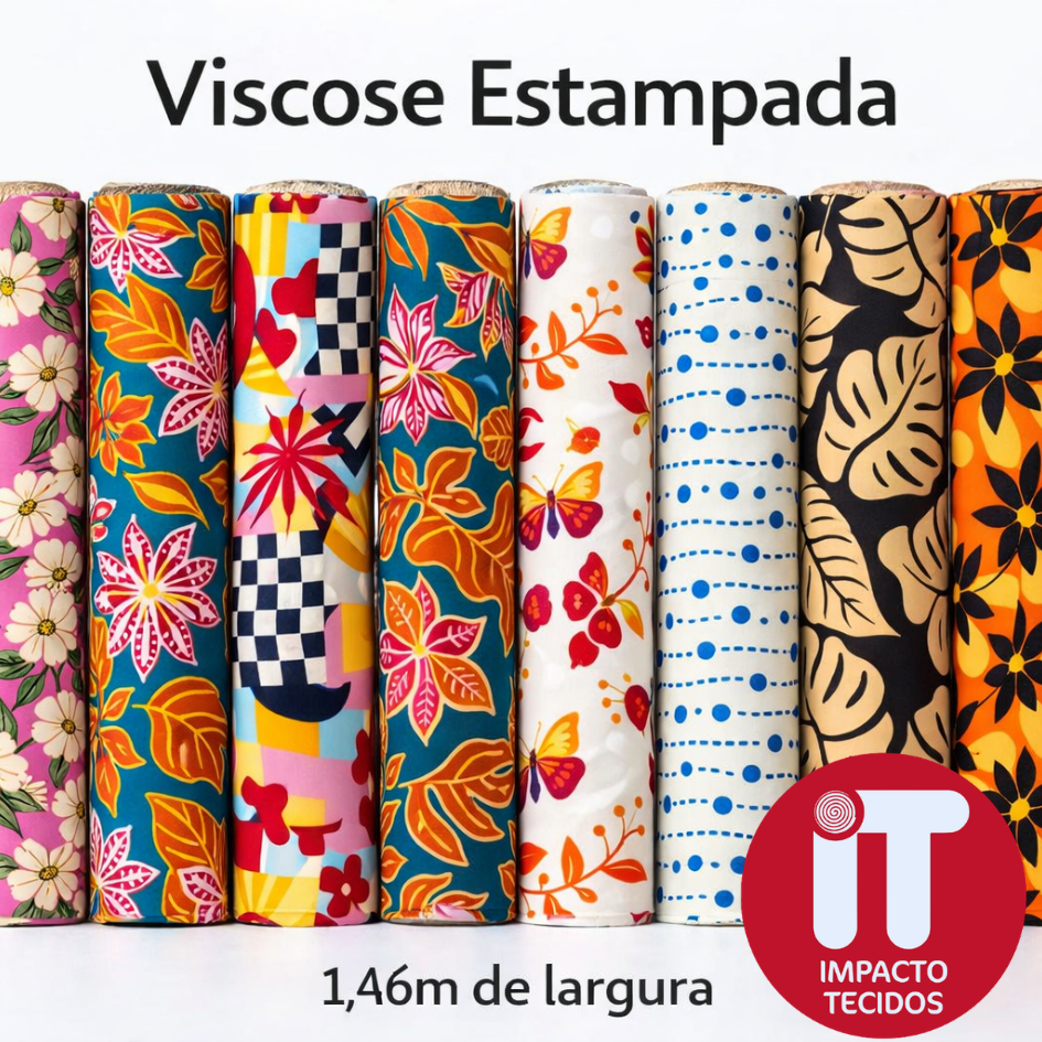Tecido Viscose Estampada 100% Viscose 1mt x 1,46mt Largura – Para Vestidos, Saias e Blusas