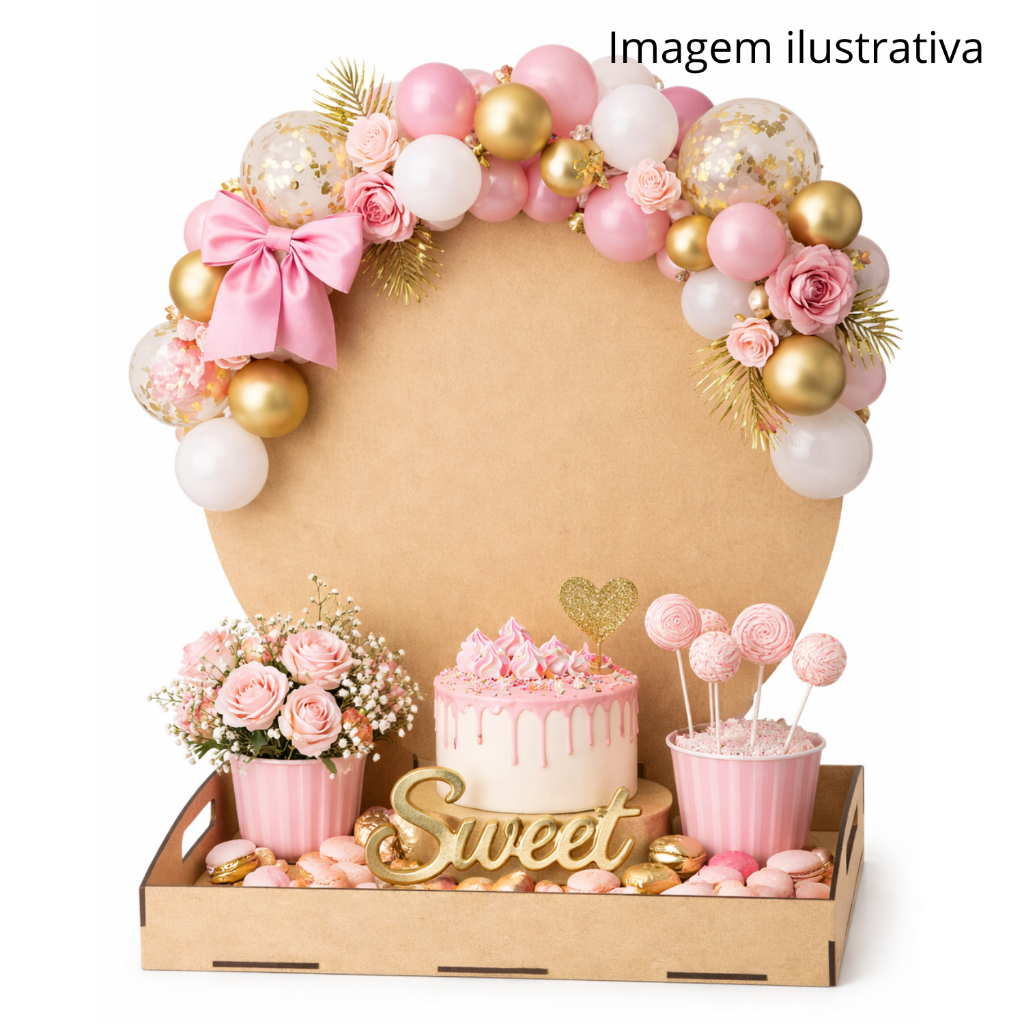 Bandeja Cenario MDF 31x21 em MDF Decoração Aniversário Casamento Redondo MDF 3MM