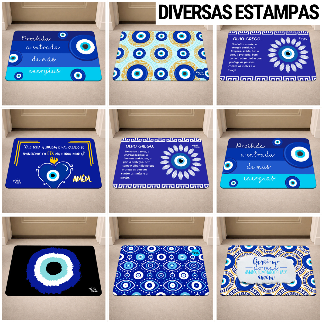 Tapete de Porta de Casa Antiderrapante Olho Grego Diversas Estampas