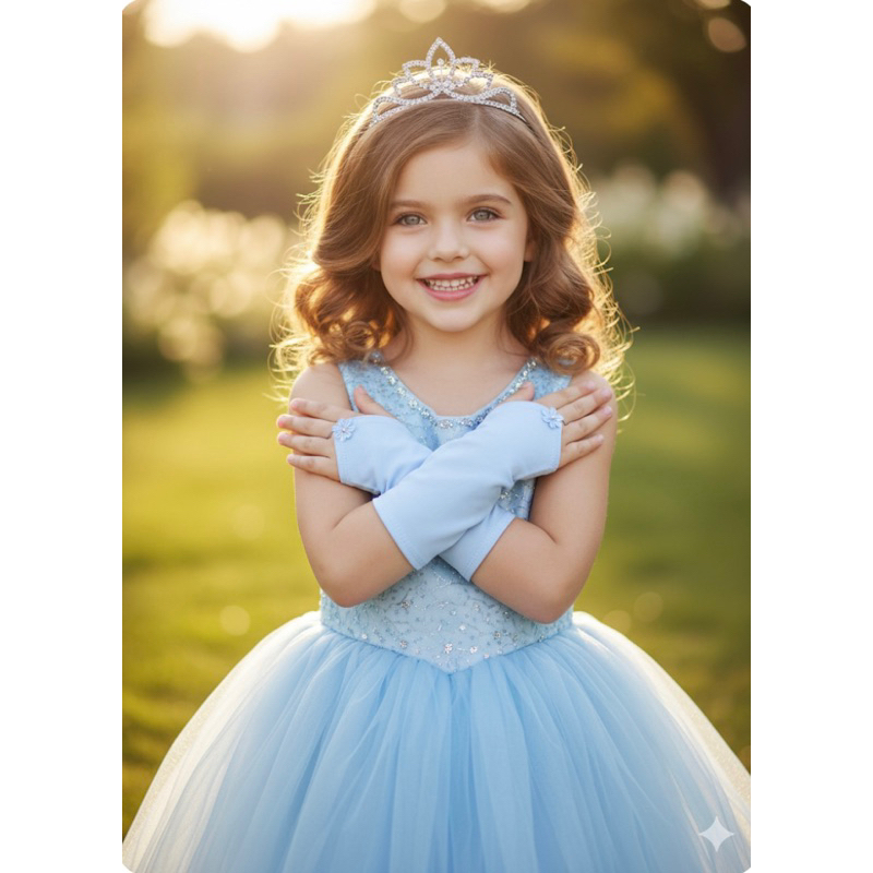Luva Infantil Azul Princesa Cinderela Aniversário Daminha