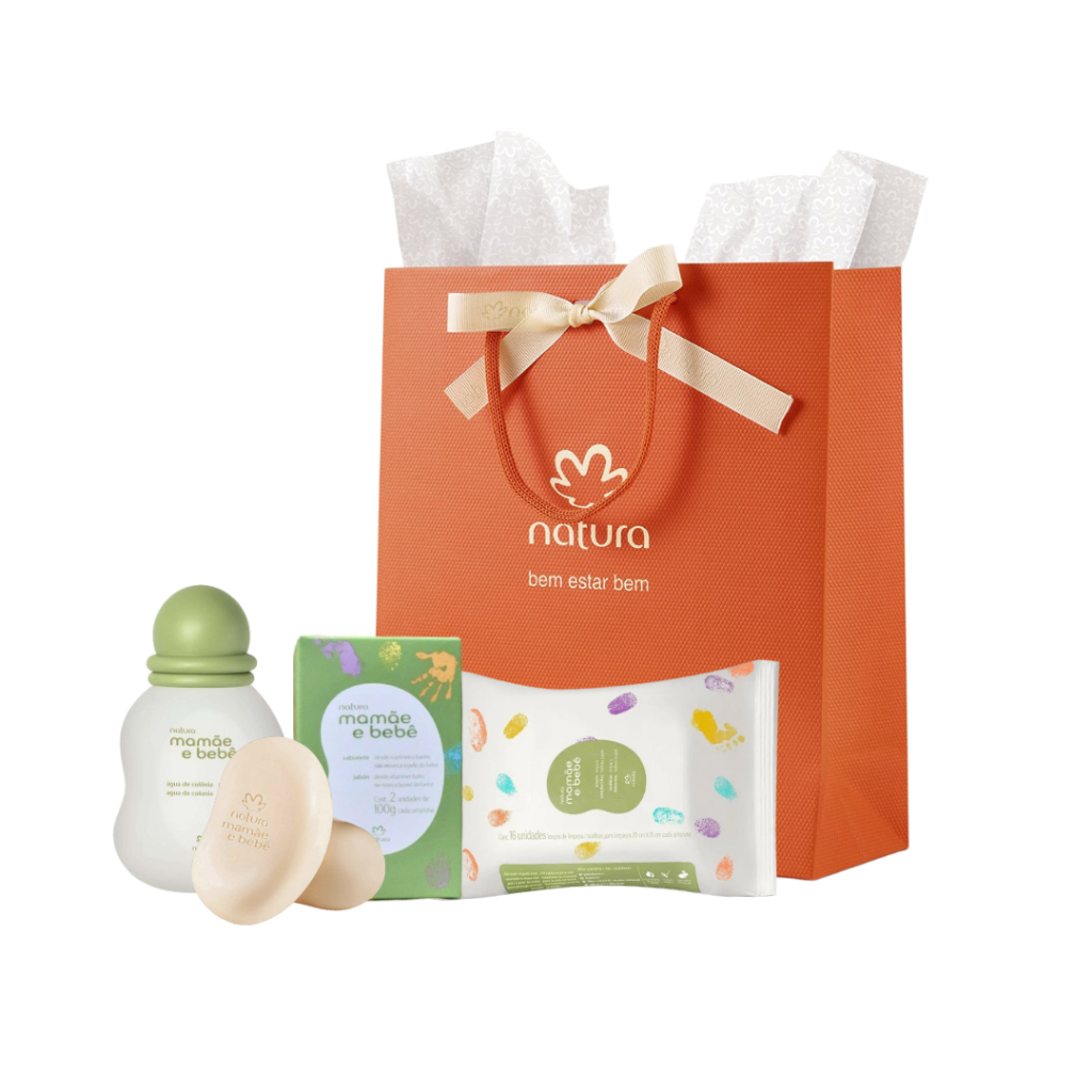 Kit Presente Mamãe e Bebê Natura Colônia 100ml + Sabonete 100g 02un + Lenço Umedecido 16un