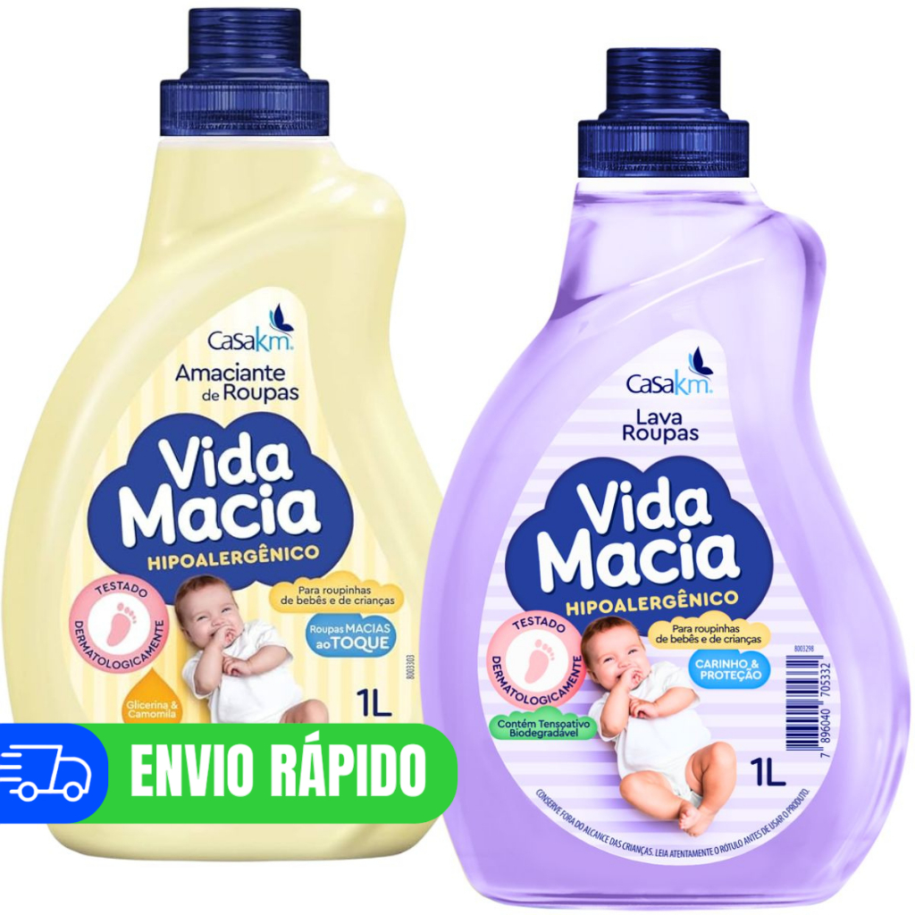 Kit Vida Macia Sabão 1L e Amaciante 1 Litro Roupas de Bebê