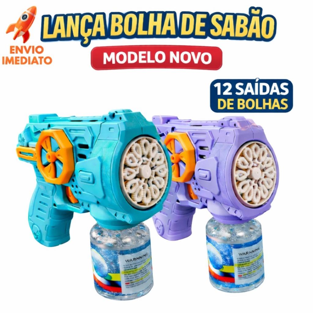 Brinquedo Automático 12 Furos Máquina Arminha Pistola Lança Bolha  Sabão Luz Led Infantil Diversão Crianças Presente