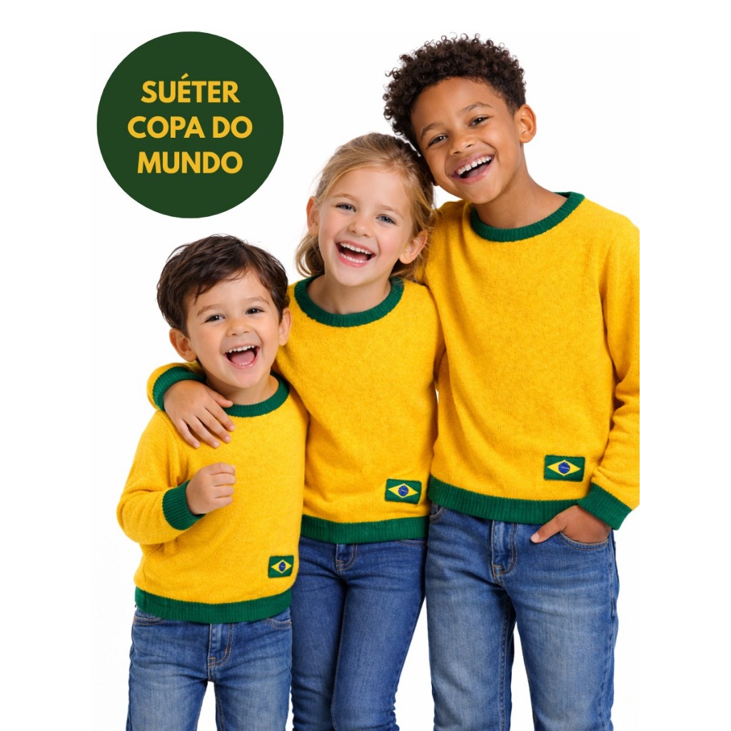 Suéter Tricô Infantil Copa do Mundo Seleção Brasil Tricot