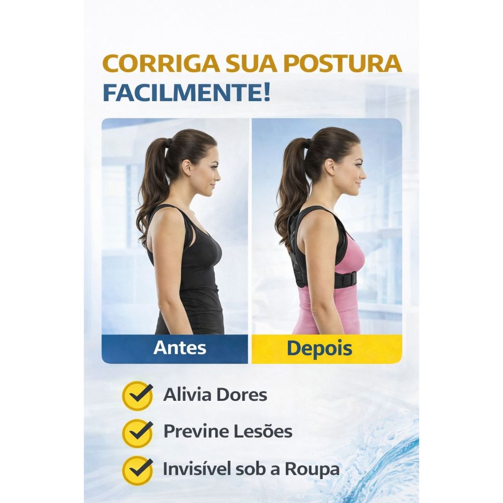 Corretor Postura Ajustável Suporte Alinha Ombro Costa Coluna