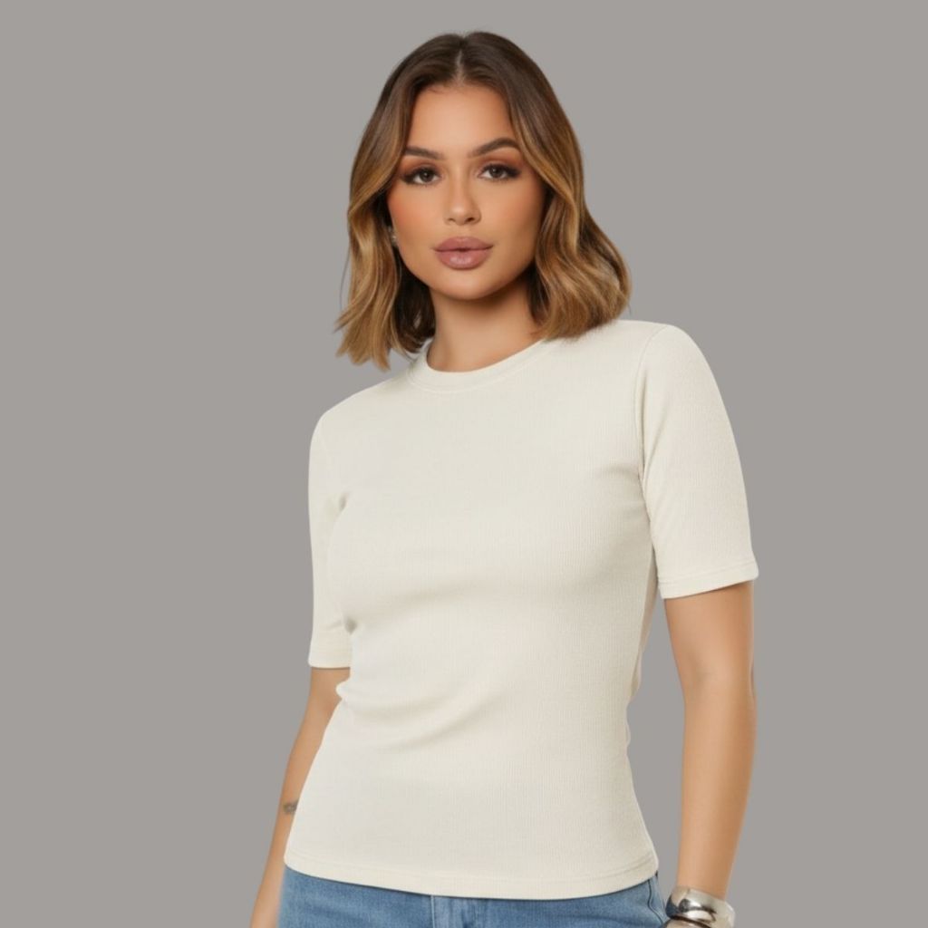 Blusinha Feminina Casual Premium Macia Slim Comfort Premium Moda Gringa Blogueirinha Luxo