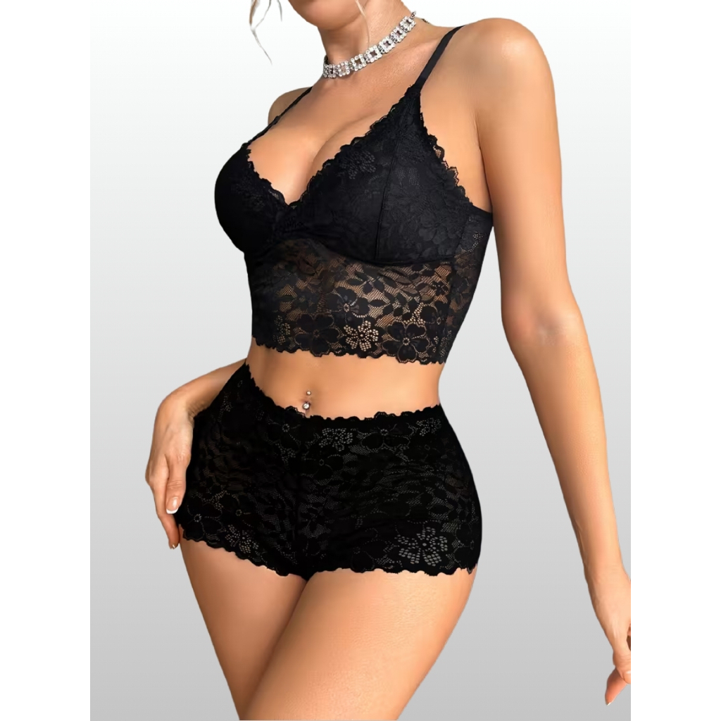 Conjunto Lingerie Espera Marido de Renda Calcinha Calesson