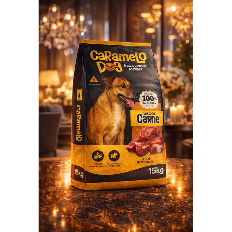 Ração Caramelo Dog 15kg Sabor Carne Sem Corante com Ômega 3 e Ômega 6
