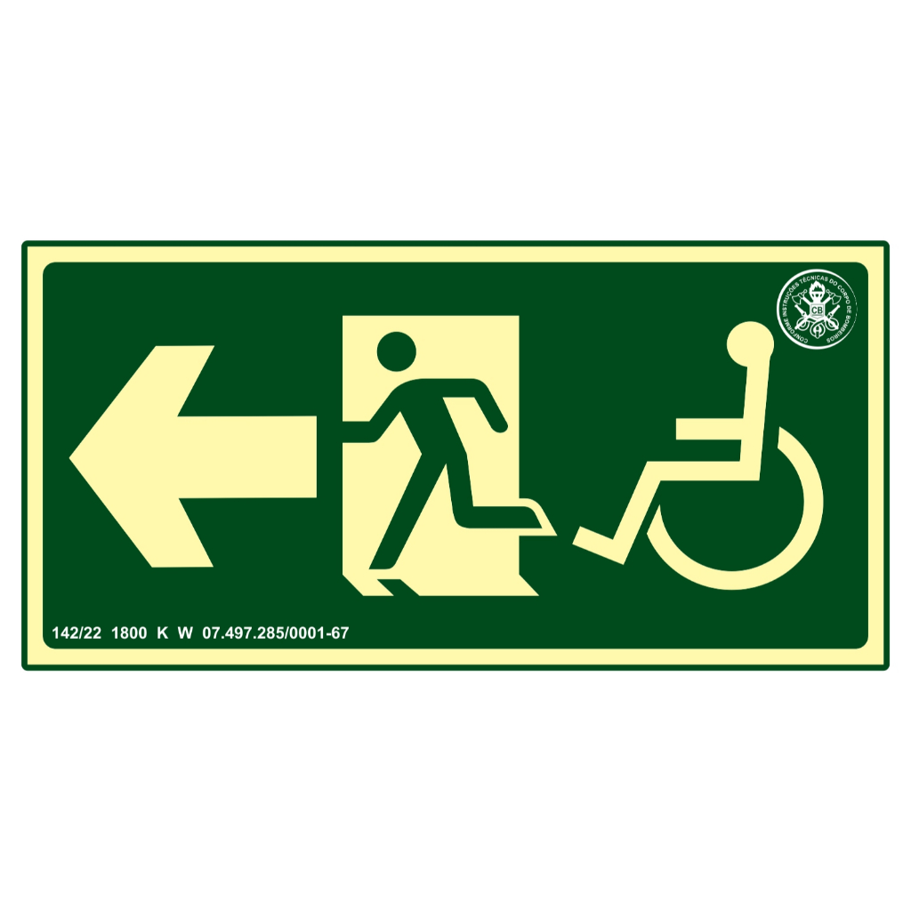 Kit 5 e 10 Placas Sinalização Fotoluminescente PNE Acessível Direita S15D/ Acessível Esquerda S15E