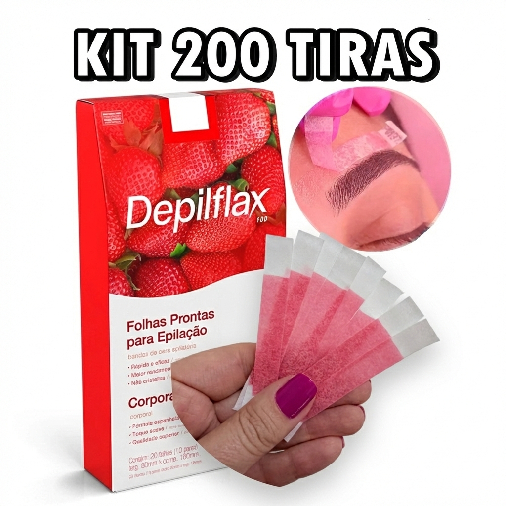 200 Tiras de Cera para Sobrancelhas e Buço Depilflax | Depilação Rápida e Precisa | Frete Grátis