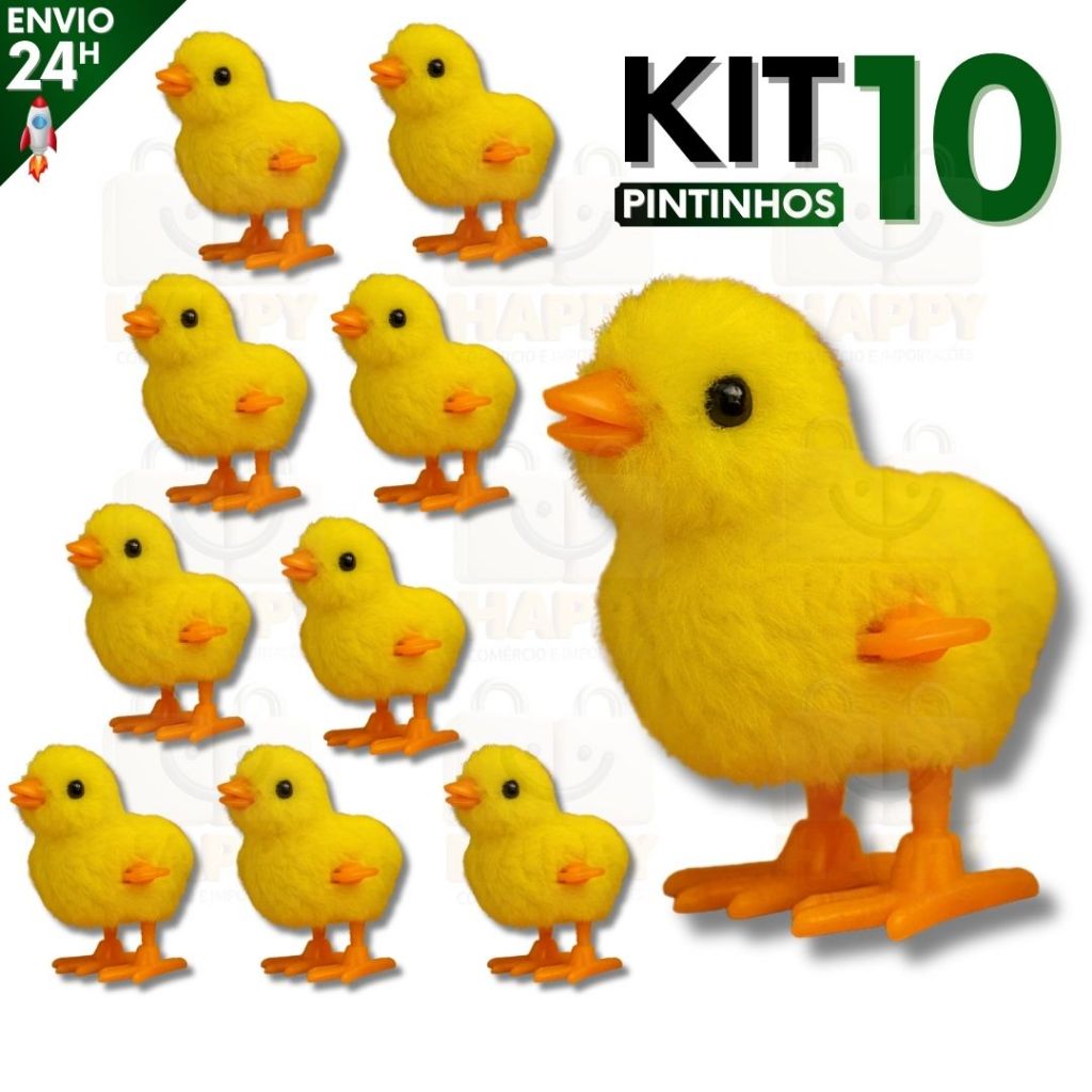 Kit 10 Pintinho Amarelinho de Pelúcia com Corda Brinquedo Educativo Infantil