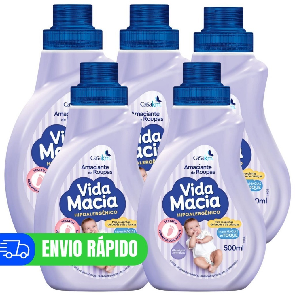 Kit 5 Vida Macia Amaciante Roupas Liquido de Bebê 500ml