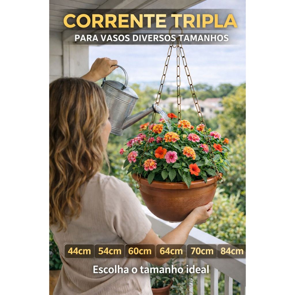Kit 12 Correntes para Vaso Pendurar Xaxim Plantas e Jardim