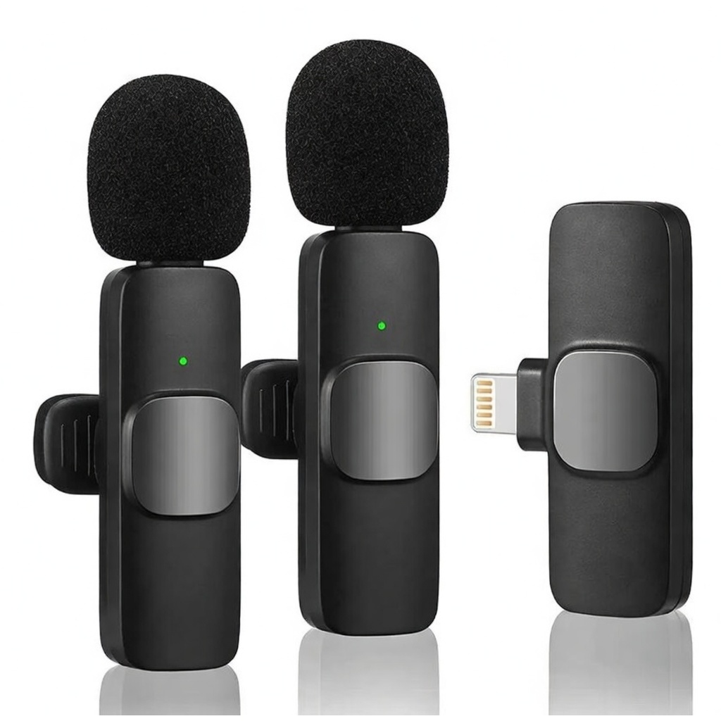 Microfone de Lapela Duplo Sem Fio USB C Lightning Celular iOS Android Profissional