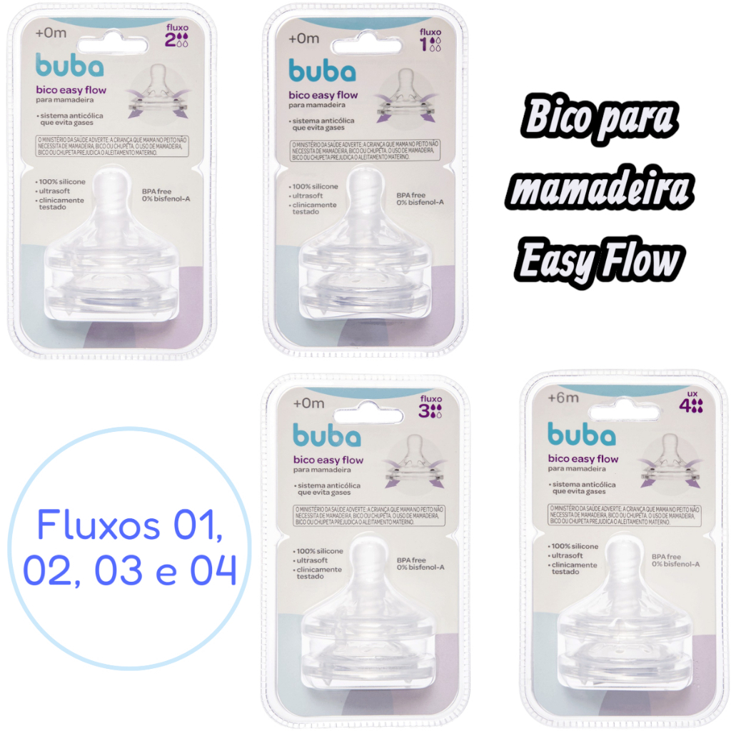 Bico de Mamadeira - 2 unidades - Easy Flow Toque Suave e Fluxo Perfeito para dia a dia - Buba