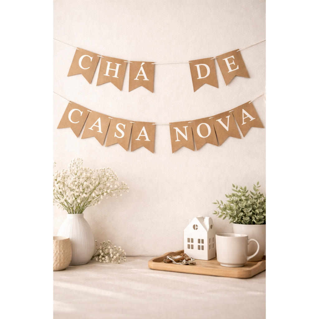 Faixa Varal De Letras Papel Chá de Casa Nova Bandeirinhas Decoração De Festa ENVIO IMEDIATO