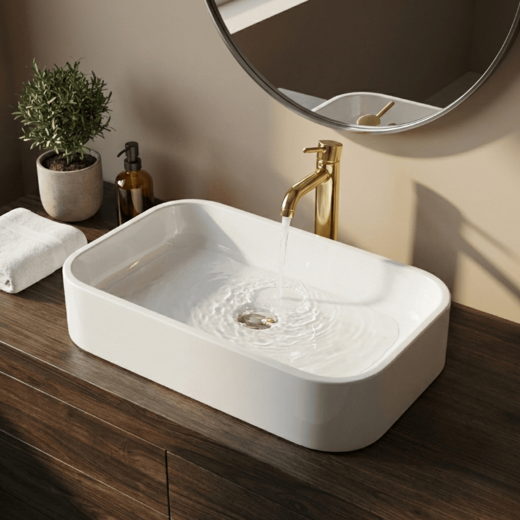 PROMOÇÃO Cuba de Apaio Sobrepor Pia Lavabo Para Banheiro Louça Marmore Sintetico 37x27cm Branco