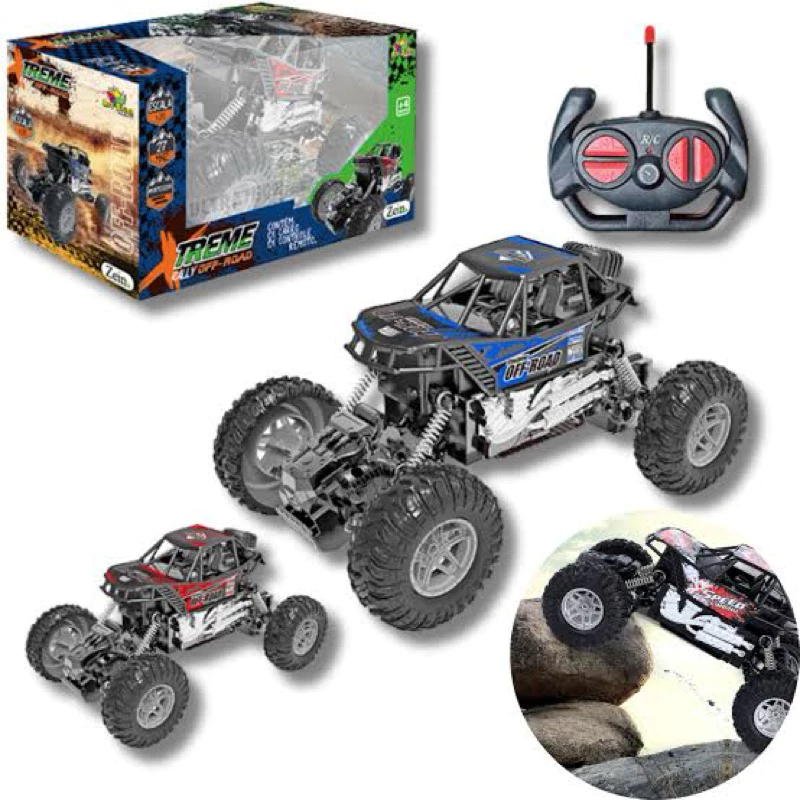 Carrinho de Controle Remoto 4x4 Recarregável USB Anda Na Terra Jeep Off Road Rock Crawler