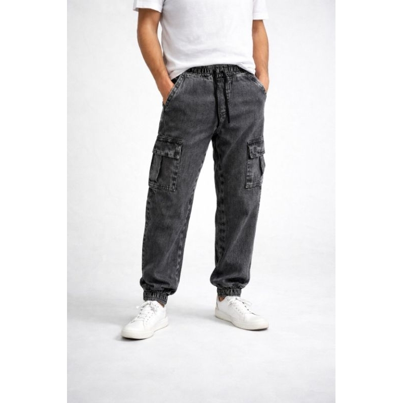 Calça Cargo Jeans cinza grafite masculina infantil e juvenil
