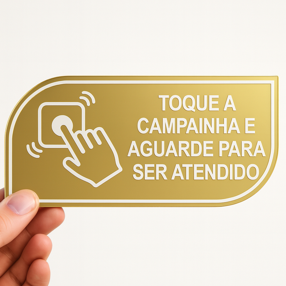 Placa Acrílico Espelhado Toque a Campainha Sinalização Premium