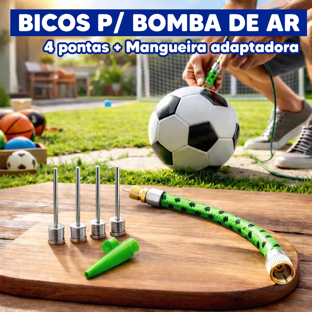 Bicos Para Bomba De Ar Com 4 Pontas + Mangueira Adaptador
