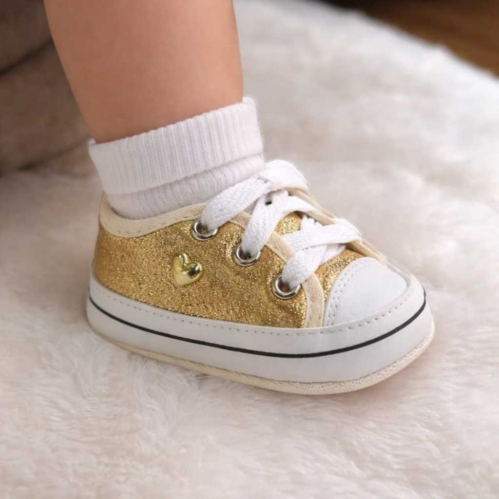 Tênis Starzinho Glitter Sapatinho Para Bebê Menina Coração Recém Nascido