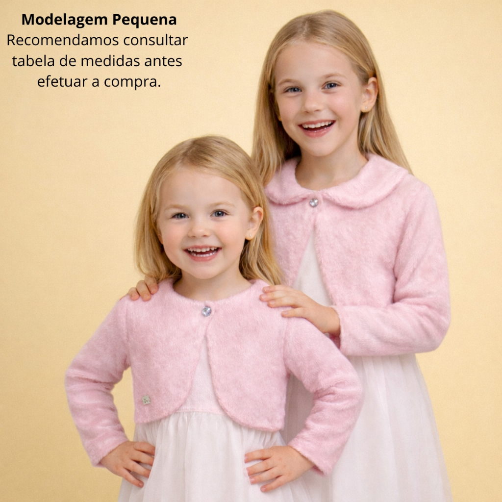 Bolero Casaquinho Infantil Rosa de Pelo Pelinho Inverno Menina Festa Casamento