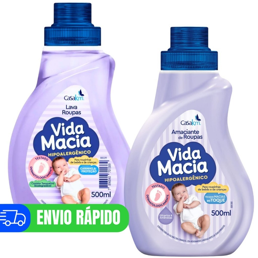 Kit Lava Roupas Líquido e Amaciante de Bebê Vida Macia 500ml