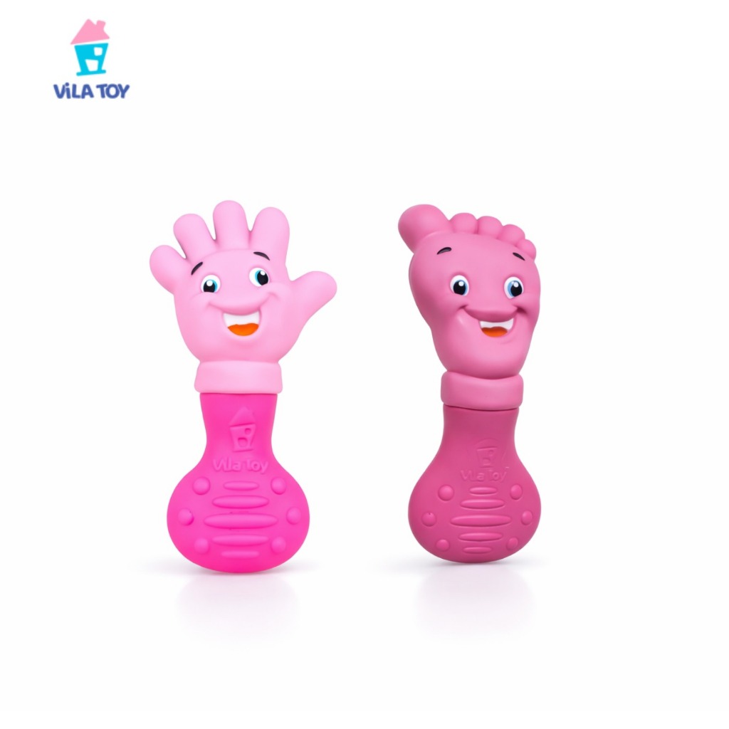 Kit Mordedor Pé e Mão Rosa Vila Toy | 2 peças | Seguro e Macio