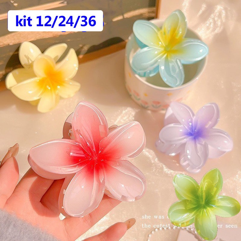 Grampos e Presilhas Cor Gradiente Flor Versão Coreana Grande Garra Clipe Senhoras Moda Cabelo-Feriado De Praia-8CM