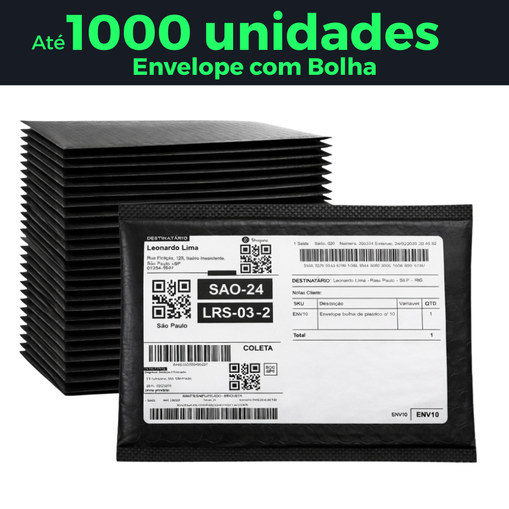Pack até 1000 Envelopes de Segurança Saco de Ecommerce com Bolha 12X18 Escolha Quantidade