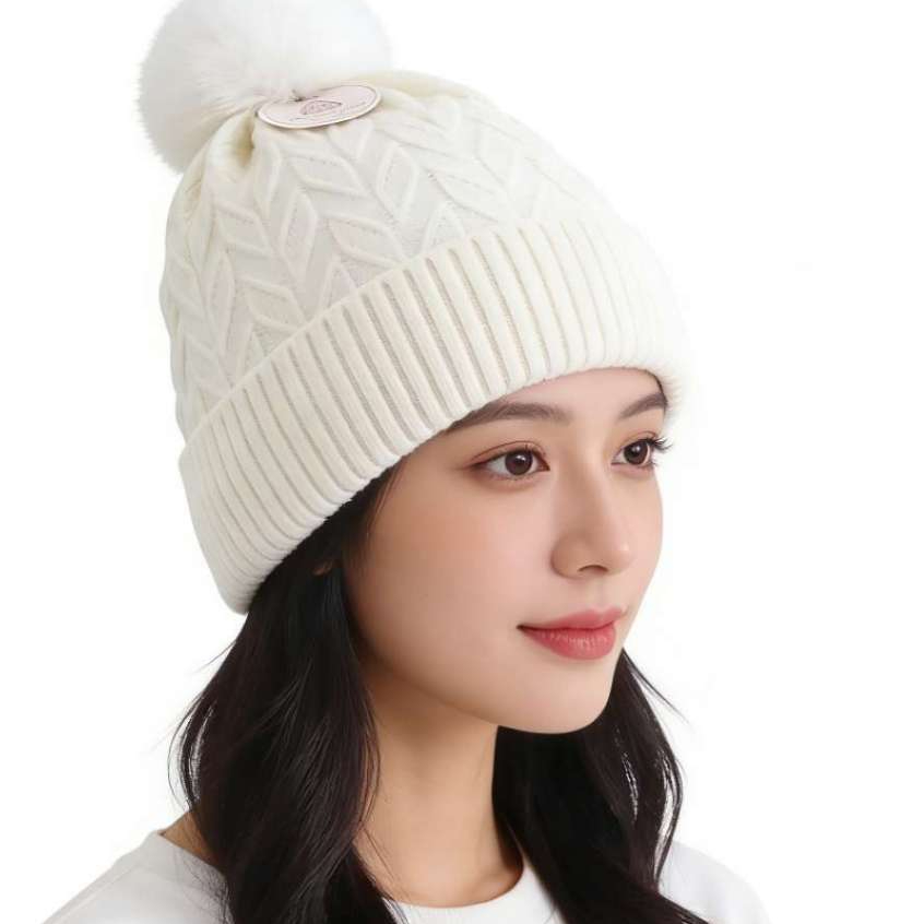 Touca Gorro de Lã Forrada Com Pompom Adulto Feminino em Tricô Forro Peluciado Mãe e filha