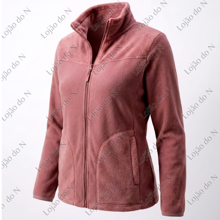 Jaqueta Fleece Feminina Térmica Com Zíper e Gola Alta Inverno