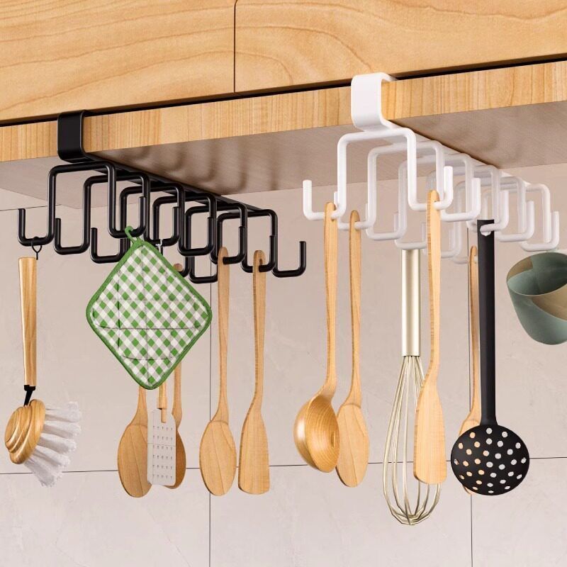 Suporte Duplo para Pendurar Sob o Armário - Ganchos Multiuso para Cozinha, Talheres e Utensílios