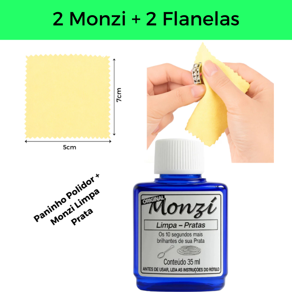 Kit 1 Monzi 35 Ml Limpa Prata 1 Flanela Magica Original 925