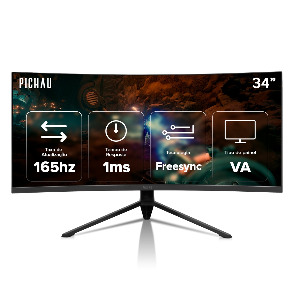 Monitor Gamer Pichau Nexus 34 GO, 34 Pol,VA, Ultrawide, Curvo WQHD, 1ms, 165Hz, HDMI/DP, PG-NXS34GO-BL01