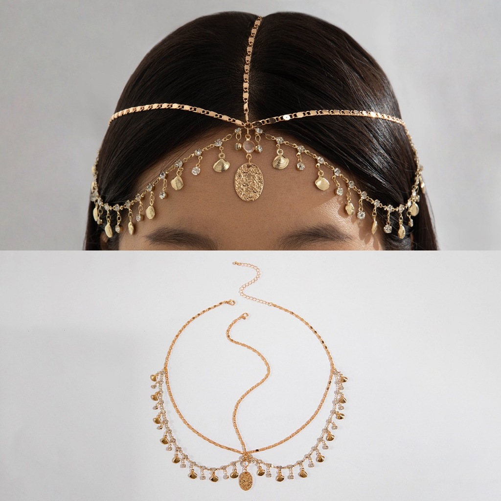 Tiara Indiana Boho Feminina Dourada/Prata – Head Chain com Pingentes, Acessório de Cabelo Festa Carnaval