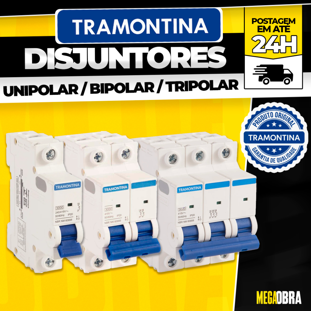 Disjuntor Unipolar/Bipolar/Tripolar 10A a 63A Curva C Tramontina Original