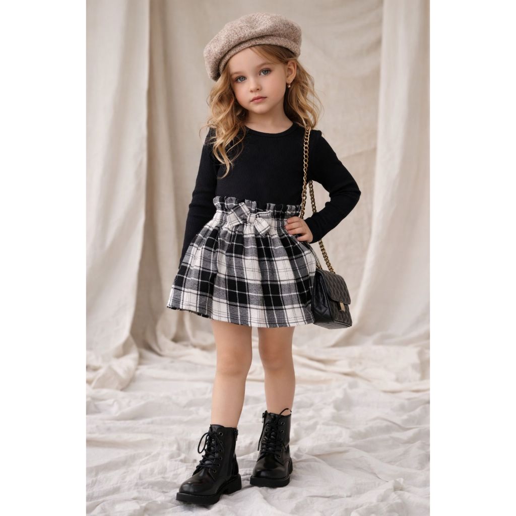 Saia Xadrez Infantil Menina Flanelada