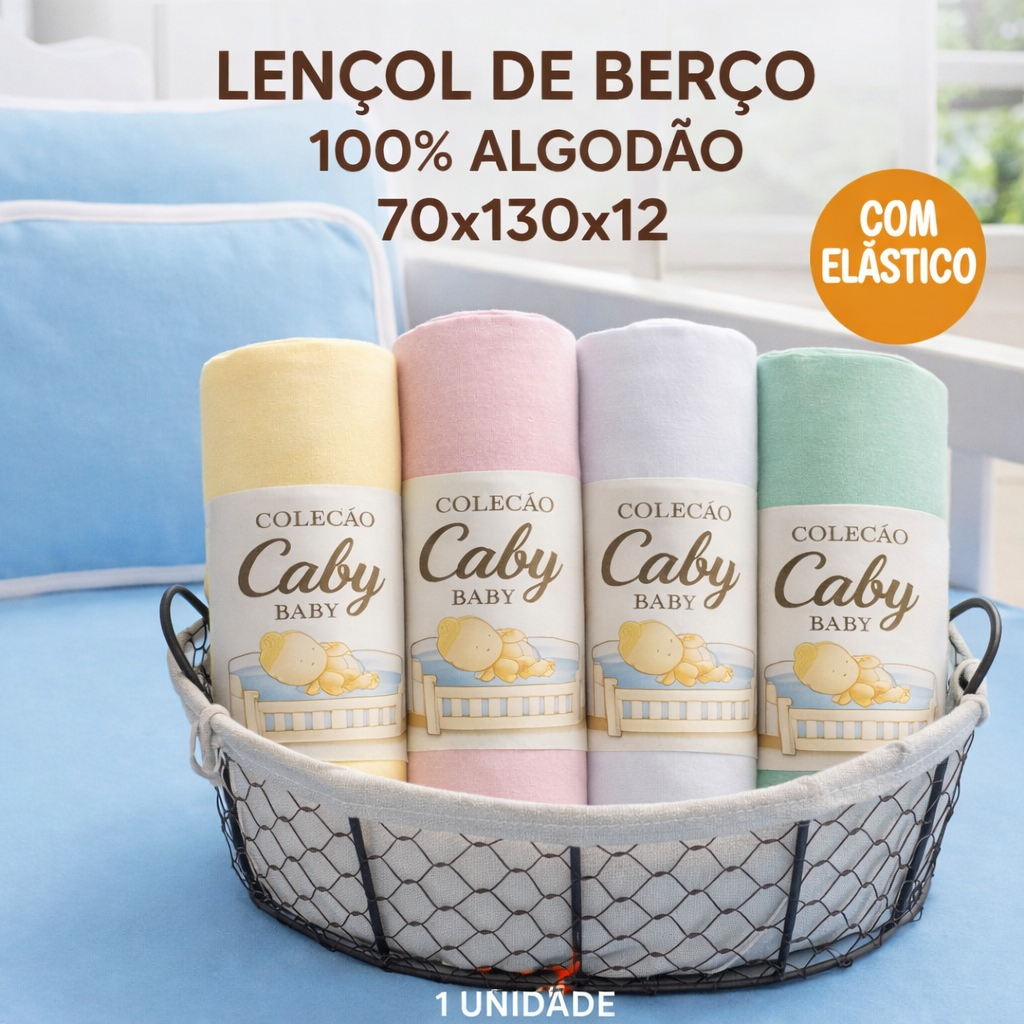 Lençol de Berço 100% Algodão 70x130x12 com Elástico – Malha Confortável