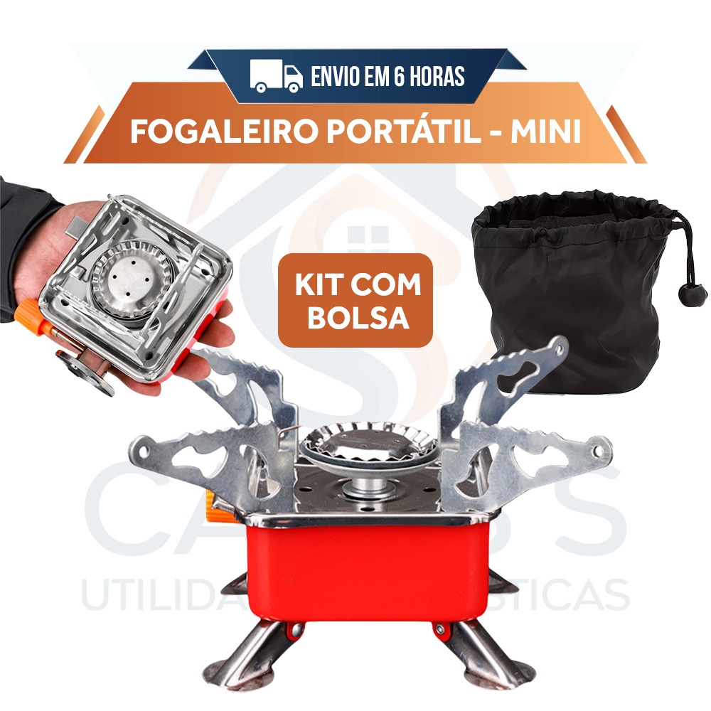 Kit Com 1 Fogareiro Portátil a Gás - Sacola Para Transporte /Ignição Automática, Dobrável, Ideal para Camping e Viagem