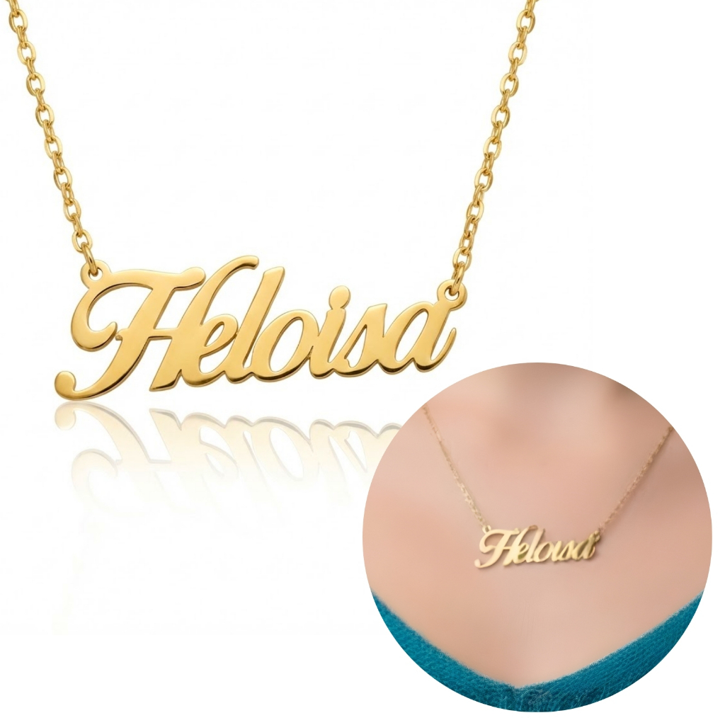 Colar Formato Nome Escrito Fonte Cursiva Feminina (45cm) Delicado Cordão Banhado Ouro 18k Anti Alérgico Semijoia
